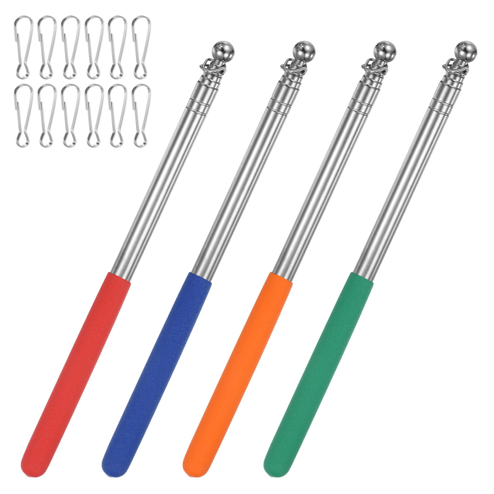 M METERXITY 4-Pack 3.94Ft/1.2M Telescopic Handheld Flagpoles, Telescopic Flag Pole with Clips Portable Stainless Steel Flag Pole for Truck/Outside/Tour/Guide/Festival[Red/Blue/Orange/Green]