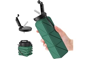 Infitran Collapsible Water Bottles, BPA-Free Silicone Foldable Water Bottle Cup with Straw Strap 20.6oz,Leak-Proof Durable Lightweight Bottle for Gym Travel Camping Hiking Running Sport,DarkGreen