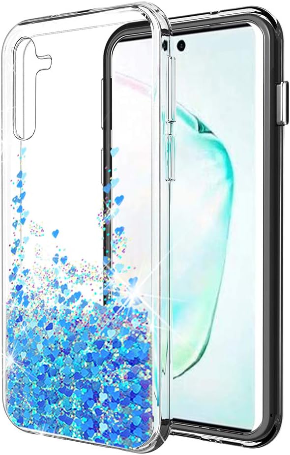 SunStory Designed for Samsung Galaxy Note 10 Case,Galaxy Note 10 5G Case,Moving Shiny Quicksand Glitter with PC Layer and TPU Bumper Case for Samsung Galaxy Note 10 Phone (Blue)