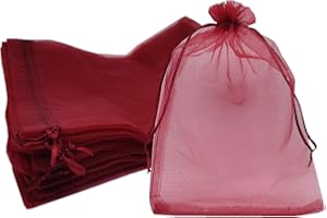 Ankirol 100pcs Sheer Organza Favor Bags 8 X 12 Large Organza Drawstring Bags (wine red)