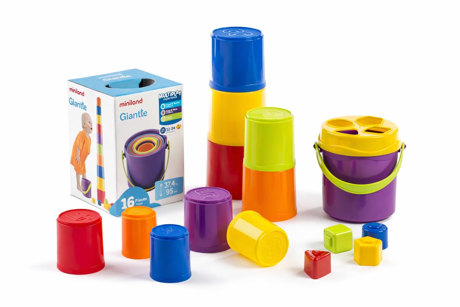 Miniland Sorting & Stacking Toys, Montessori Toys for 1 Year Old, Toys for 2 + Year Old Boy, Kids Cups, Baby Toys 1 Year Old, Shape Sorter, Made in Spain Toys | Giantte