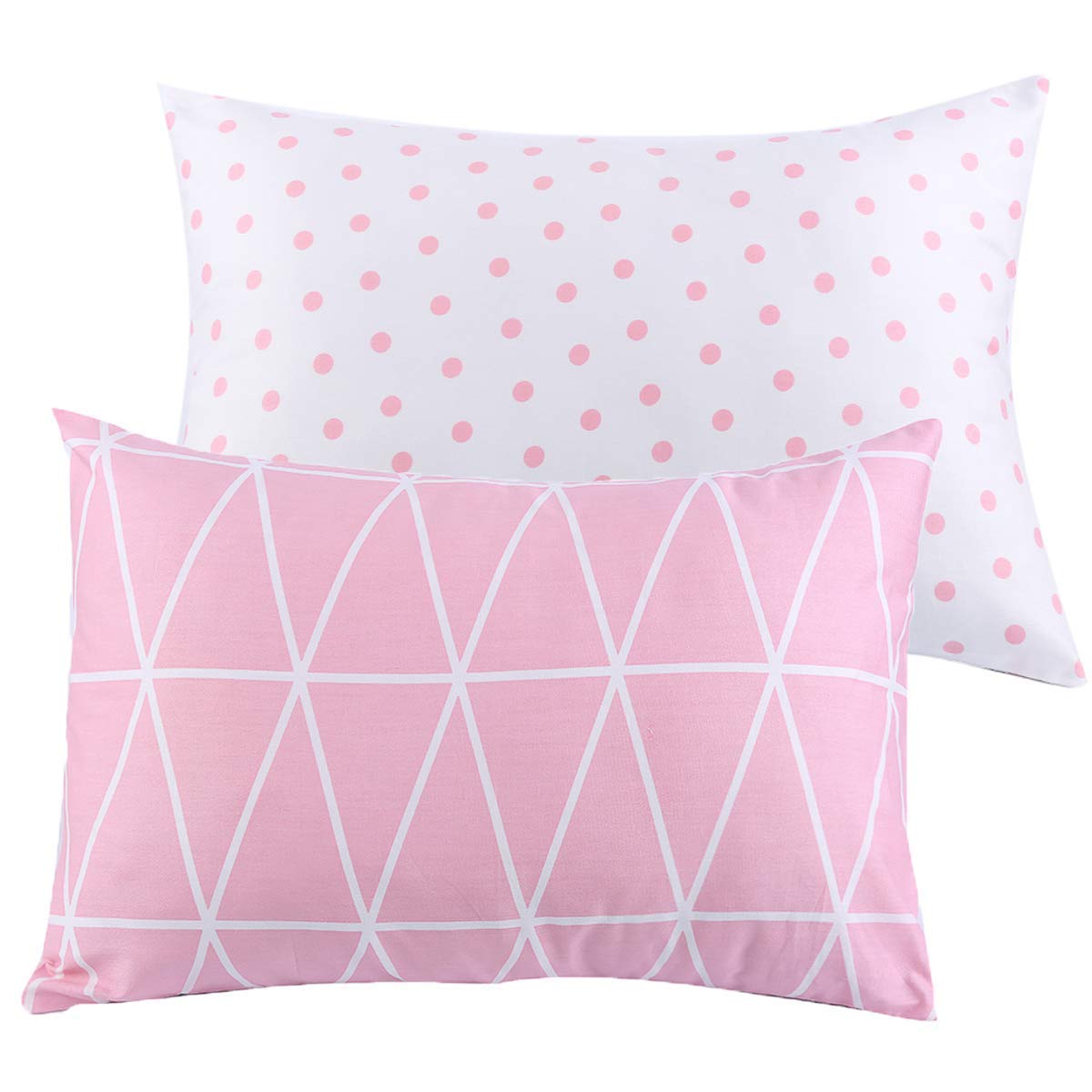 JISEN Kid Toddler Pillowcases 2 Pack Tiny Pillow Cover Cases for Sleeping with Envelope Closure 33x46cm Pink Link/Dot — image 1