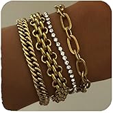 YLZDPDM Gold Link Bracelet for Women,Trendy 14K Gold Dainty Bracelet Set Thin Stackable Cuban Link Paperclip Chain Bracelet Pack Fashion Summer Jewelry Gifts