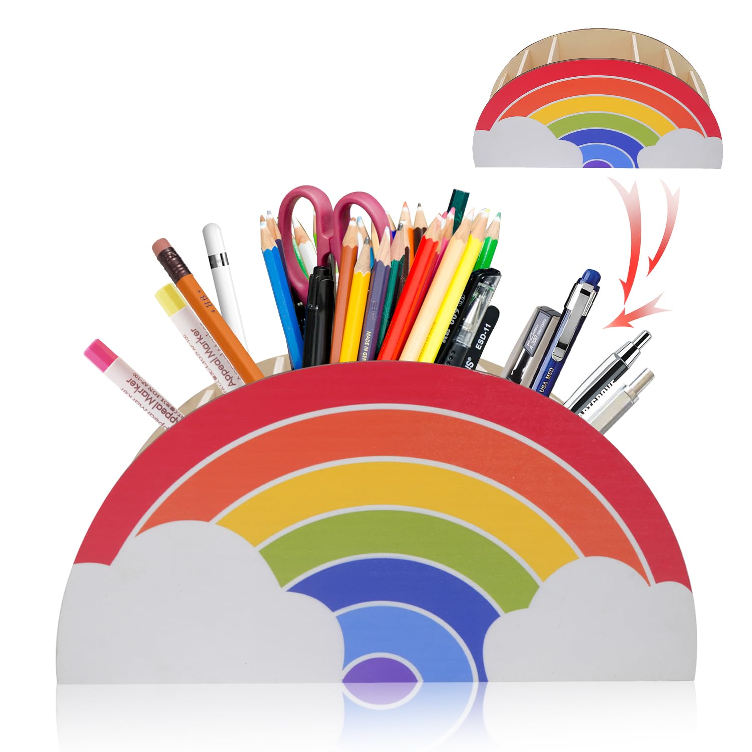 inheming Rainbow Pen Holder Pencil Holder, Pen Holder Rainbow Supply,Rainbow Pencil Holder for Buffets, Catering Events and Parties 11.61in*2.75in