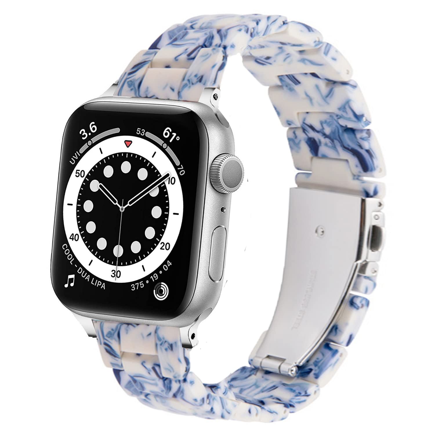 DEALELE Bands Compatible with Apple Watch 49mm 46mm 45mm 44mm 42mm, Colorful Resin Replacement Strap for iWatch Series 10/9 / 8/7 / 6/5 / 4/3 / Ultra/SE Women Men, Blue and White porcelain