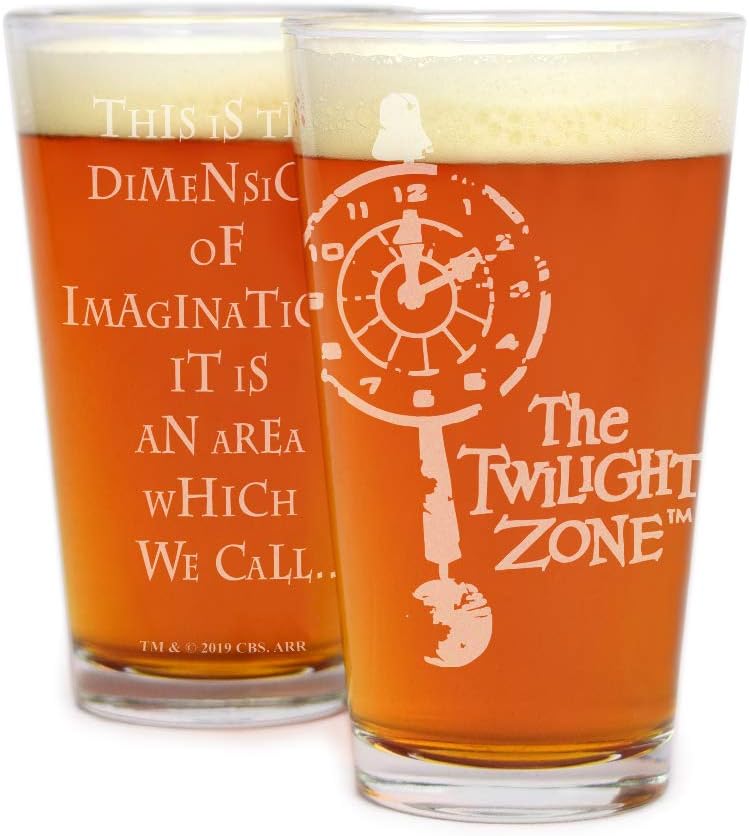 ONE COLLECTOR GLASS: The Twilight Zone Pint Glass With Quote,"This is the dimension of imagination. It is an area which we call." Officially Licensed Collectible By Movies On Glass One 16 Oz Glass