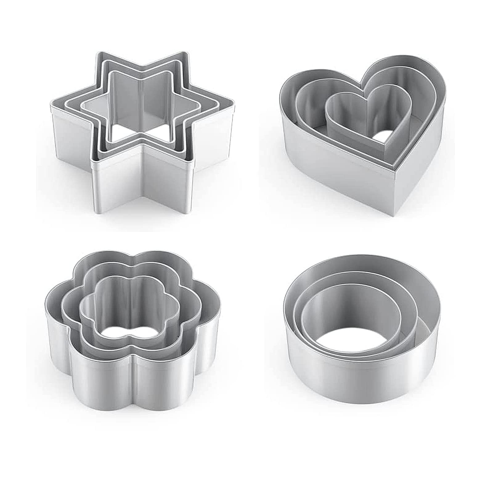 Metal Cookie Cutter Set - 12 Stainless Steel Shapes Including Round, Heart, Star, and Flower for Baking Biscuits and Mini Molds