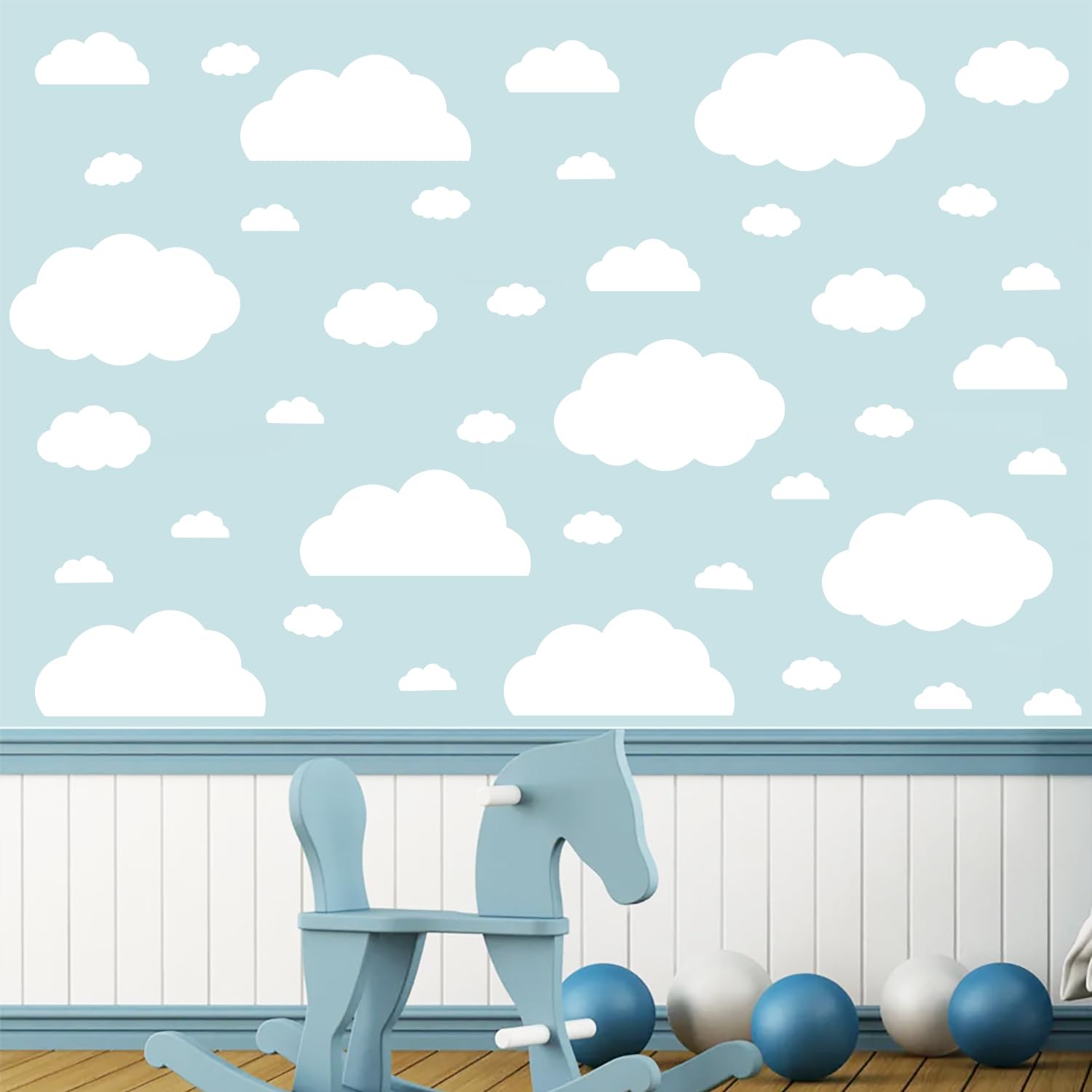 AOWDIAO Cloud Wall Decals - 40 Peel and Stick Clouds Stickers - Assorted Shapes and Sizes for Nursery, Bedroom, Classroom Decor