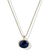 Zikichiky Blue Gemstone Pendant Neckalce for Women 14K Gold Plated Chain Oval Charm Necklace with Golden Trim Adjustable Dainty Jewelry Unique Gifts