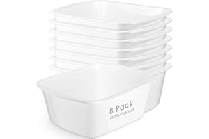 Honeydak 8 Pack Wash Basins Plastic Wash Tub White 7 Quart Graduated Buckets Rectangular Plastic Hospital Bedside Soaking Tub Washing Basin for Cleaning Foot Bath Washing Dishes Face Cleansing