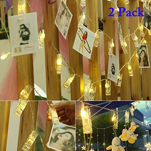 Vmanoo String Lights Battery Powered, 30 LED 12 Feet Photo Clips Lighting Ideal for Hanging Picture Cards and Memos, Home Bedroom Wedding, Xmas Party Decoration, Valentines Gift, 2PACK (Warm White)