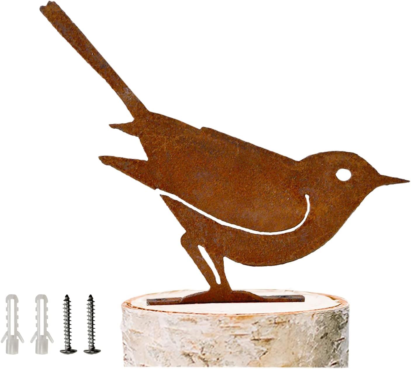 Reagia Brown Sparrow, Rusty Birds Decoration Lifelike Patina Metal Birds Garden Ornaments Silhouette Simulation Bird Figurine Home Decor Rustic Outdoor Patio Yard Adornment Metal Statues