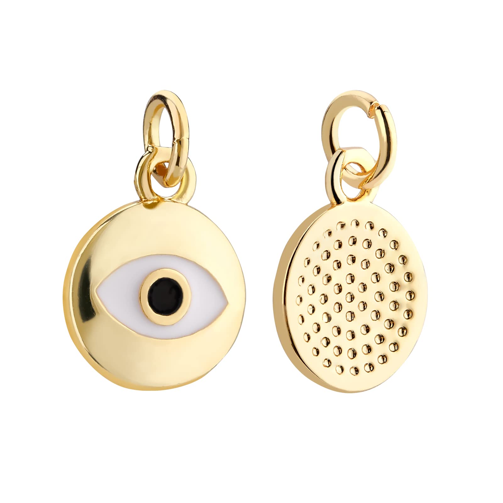 BENECREAT 10Pcs 18K Gold Plated Evil Eye Enamel Charms Flat Round Pendants with Jump Rings for DIY Necklace Bracelet Jewelry Making