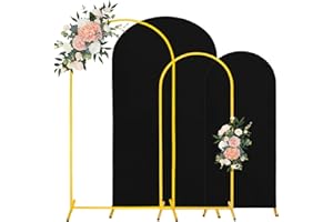 JALANCY 7.2FT, 6FT Wedding Arch Stand and Matching Black Spandex Fitted Arch Backdrop Cover Set, Round Top Chiara Backdrop Stands and Covers for Birthday Party Baby Shower Banquet Arch Decor (Black)