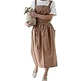 Japanese Cotton Linen Cross Back Work Apron for Women with Pockets Pinafore Dress Smock