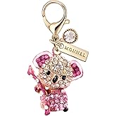 MC37 Crystal 3D Koala bear Lobster Clasp Charms Pendants with Pouch Bag (Pink ,1 piece)