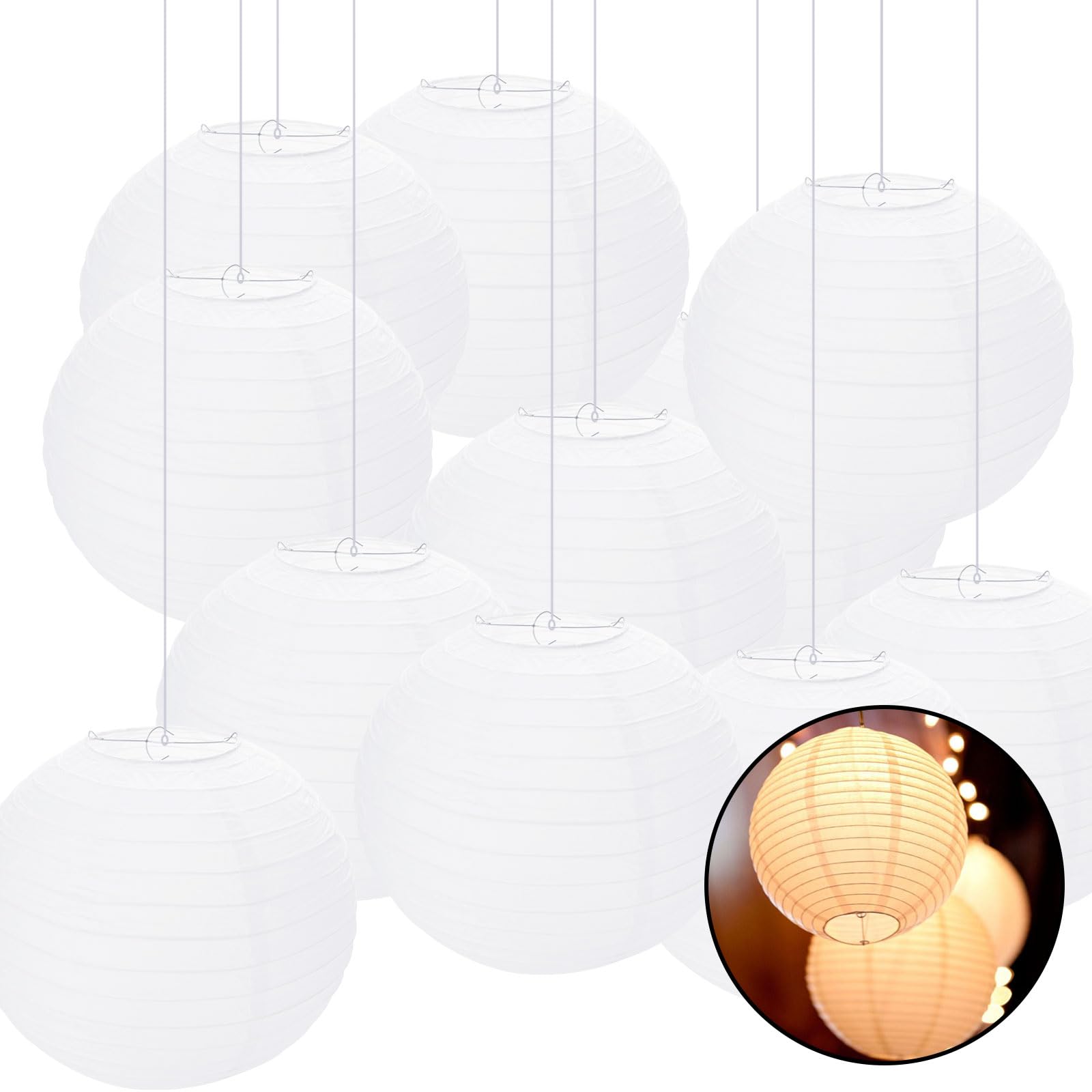 Oungy 20 Pack 12 Inch White Paper Lanterns, Round Lampshades for Ceiling Lights, Hanging Decorations, Light Shades Outside for Wedding Festival Party