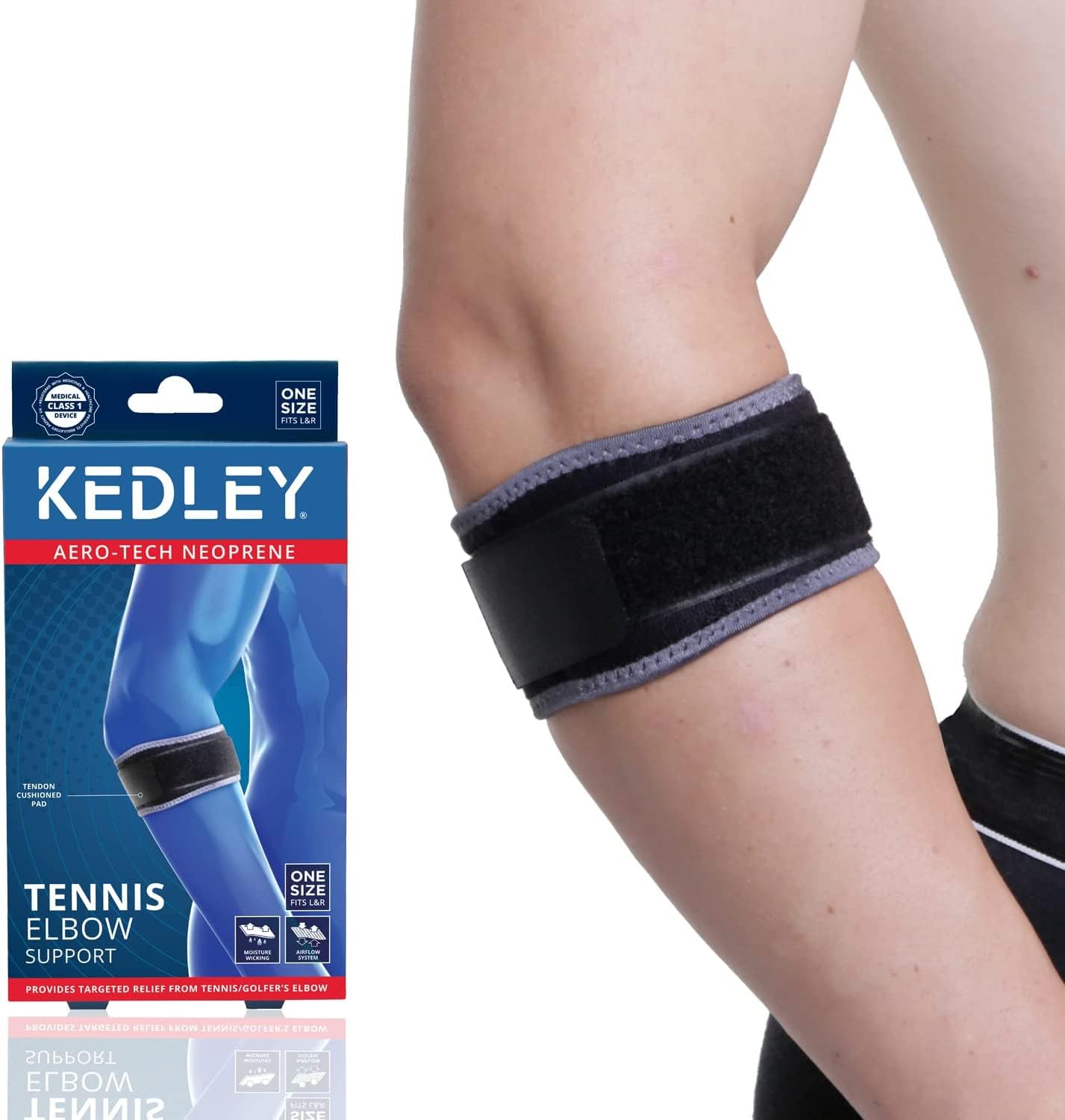 Kedley Tennis/Golfer Elbow Support Brace Medical Grade Compression Strap. SINGLE PACK