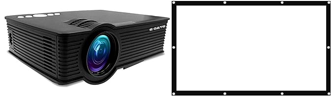 EGATE i9 LED HD Projector (Black) HD 1920 x 1080 - 120-inch Display_Egate EYE64 Projector Screen Eyelet, 6 x 4 feet Combo