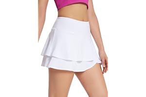 BALEAF Women's 14" Tennis Skirts Golf Skorts with Pockts Pleated Mini Skirt Athletic Workout Liner Shorts Layered Ruffle