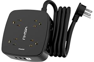YISHU 6 Ft Surge Protector Power Strip - 8 Widely Outlets with 4 USB Ports, 3 Side Outlet Extender with 6 Feet Extension Cord, Flat Plug, Wall Mount, Desk USB Charging Station, ETL,Black