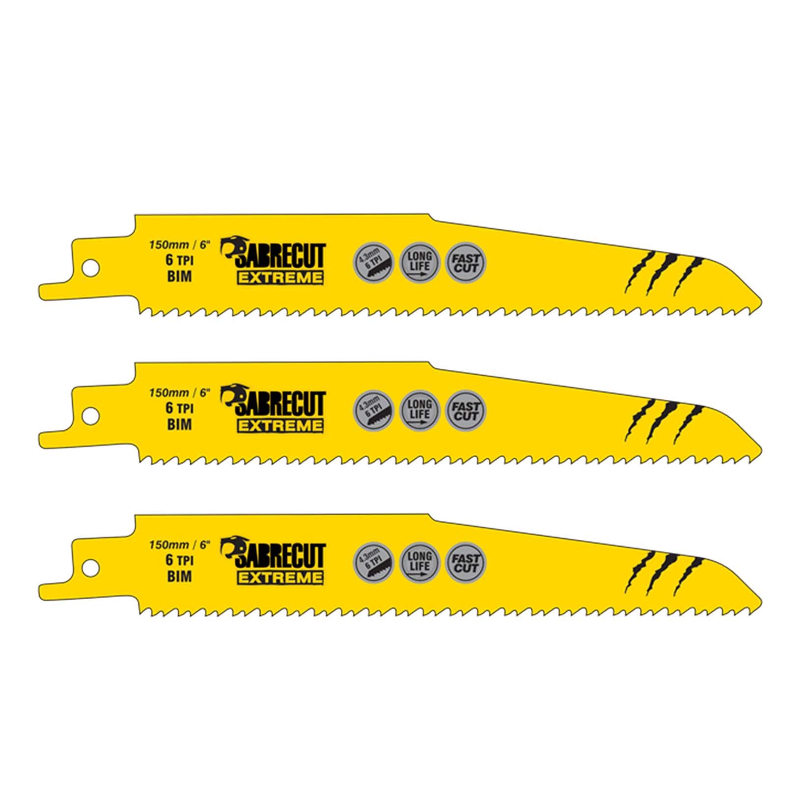 3 x SabreCut SCRS610DF_3 150mm 6 TPI S610DF Fast Wood and Metal Cutting Reciprocating Sabre Saw Blades
