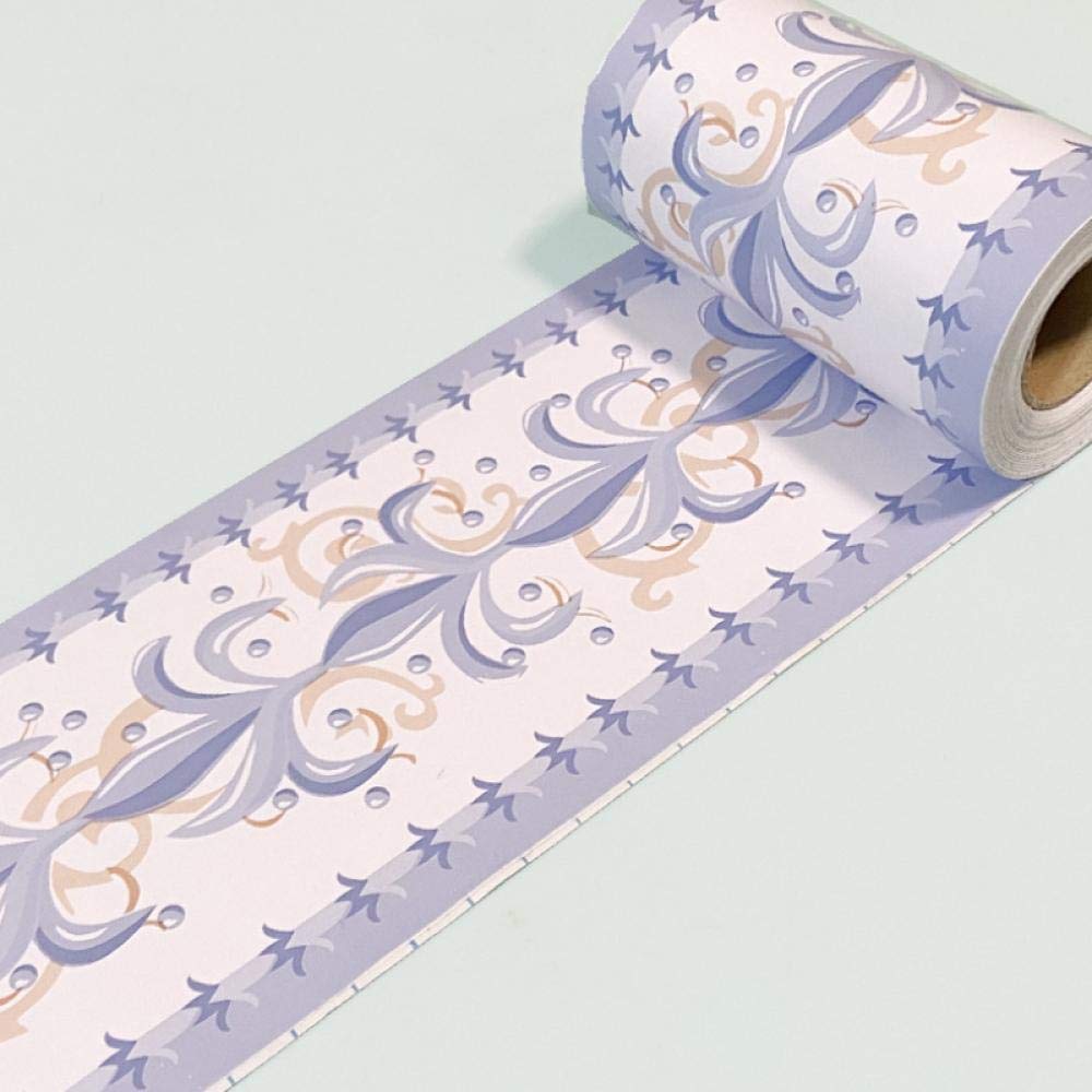 Dostear Wallpaper Mirror Borders for Bathroom Peel and Stick Classroom Bulletin Board Borders Boho Paper for Classroom Trim Sets Blue Pattern 10 X 1000CM