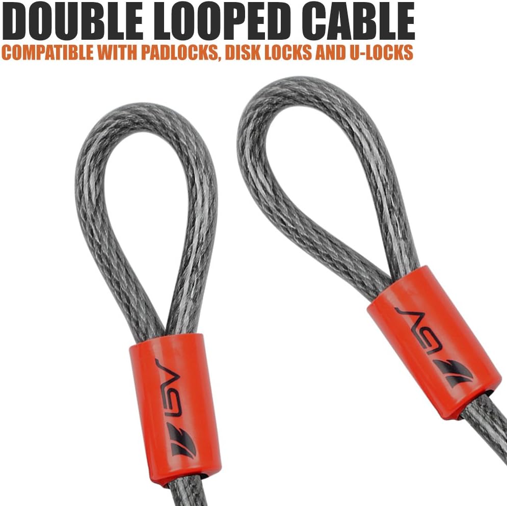 BV 30FT Security Steel Cable with Loops, Braided Steel Flex Cable, Lock Cable 3/8 Inch, for U-Lock and Padlock (Set of 2): Sports & Outdoors
