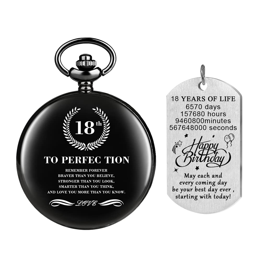 Tiong Inspirational Pocket Watch with Chain for 18th Birthday Gifts Birthday Keepsake Presents for Her Girls Boys Niece Sister Daughter Granddaughter Friends with Gift Box