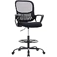 Elevon Tall Drafting Desk Chair - Ergonomic High Stool Computer with Adjustable Height and Comfy Lumbar Support, Office Rolling Counter for Standing Desk with Flip-up Arm and Footrest