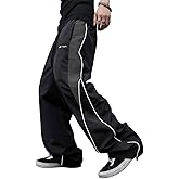 Men's Parachute Sweatpants,Y2k Baggy Track Pants with Pockets,Drawstring Wide Leg Casual Trousers Streetwear