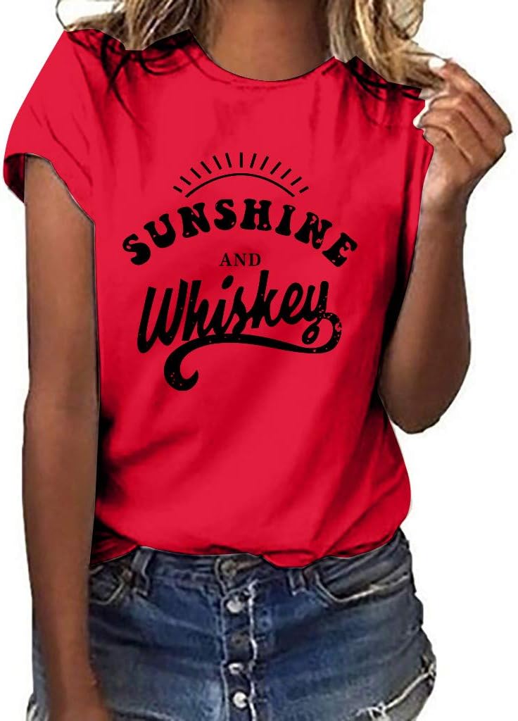 Women T-Shirt Summer Tee Letter Print Loose Blouse Tops