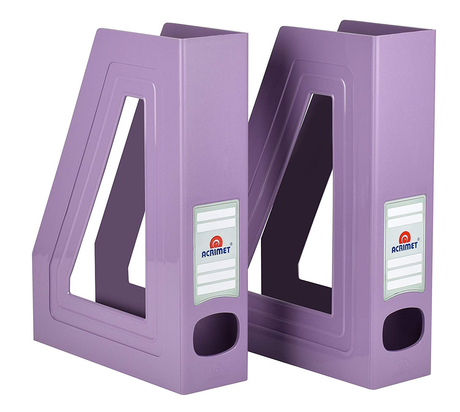 Acrimet Magazine File Holder – Vertical Rack for Documents, Folders and Mail, Durable Plastic Desk Organizer for Office & Home, Solid Purple (2 Pack)