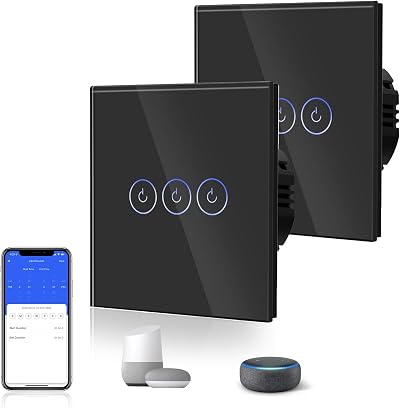 BSEED Smart Light Switch 3 Gang 2 Way Black Glass Backlit