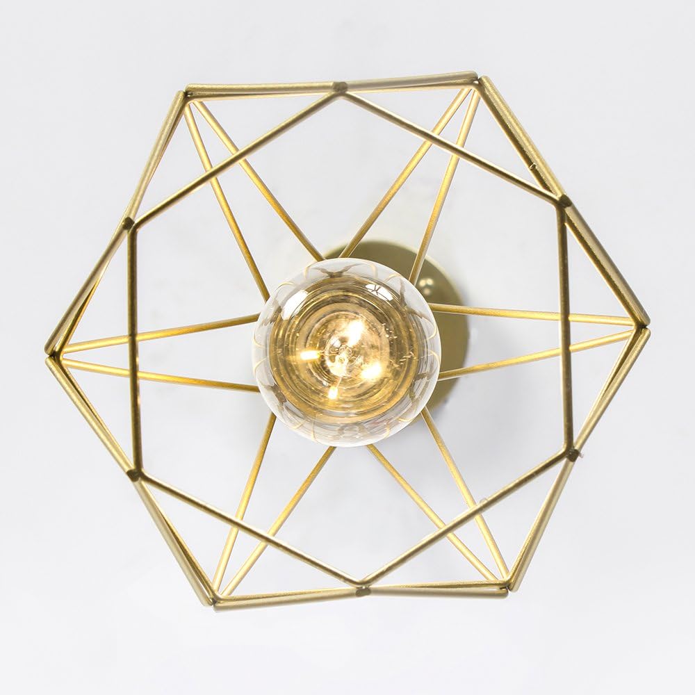 POPILION Vintage Simple Style Polygon Adjustable Cord Hanging Ceiling Gold Pendant Light, 1-Light Pendant Lighting Fixtures - - 