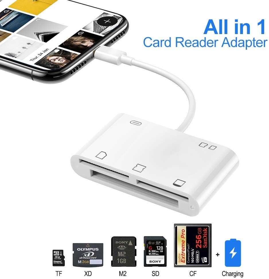 XLHJFDI Charging Port with I-P-Hone/I-P-ad, Compatible with iOS 9.1 and Higher, Camera Reader I Pad XD, TF, CF, M2, SD Card Adapter for I Phone