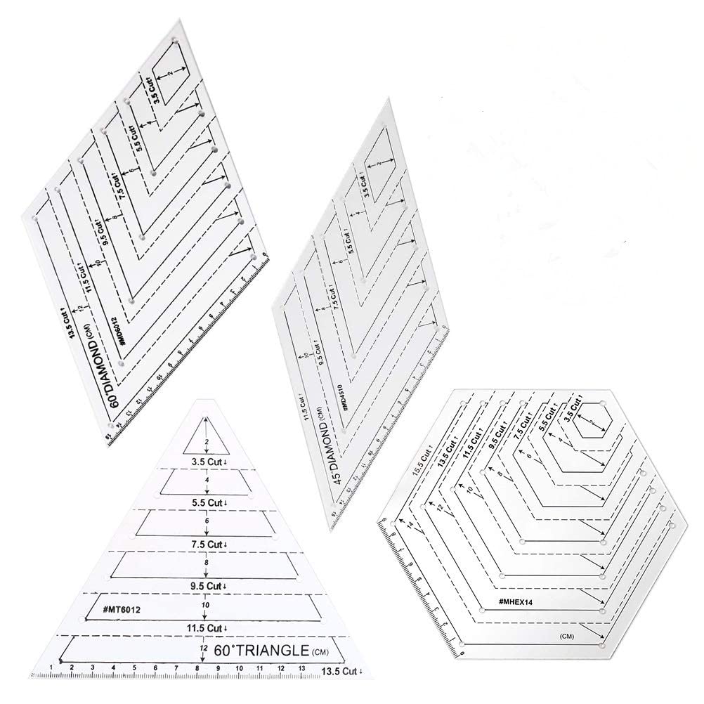 Quilting Ruler Sets, Patchwork Plastic Template Handmade Quilt Templates Stencil Diamond Grade Ruler Triangles Hexagon & Diamond Acrylic Patchwork Rulers DIY Sewing Tools Knitting