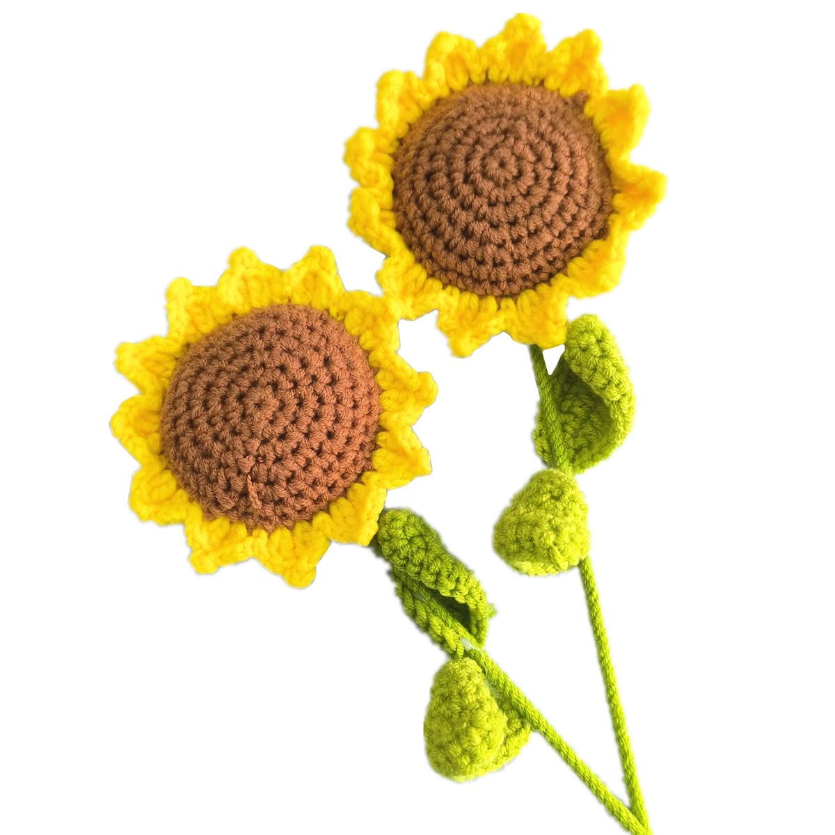 Morices 2 Pcs Handmade Knitted Sunflower, Beautiful Crochet Sunflowers for Photo Booth Props, Artificial Romantic Knitting Fake Flower Bouquet for Wedding Party Home Floral Decoration