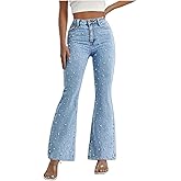 Pearl Jeans for Women High Waisted Flare Leg Denim Pants Casual Baggy Boyfriend Trousers