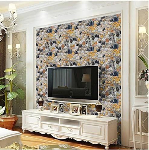 Irregular Stone Bricks Wallpaper, 3D Removable and Waterproof PVC Self-adhesive Wall Sticker for Home Design, Living room, Bedroom, Kitchen, Bar, Restaurant and Bathroom Decoration 1.47 x 33 Ft