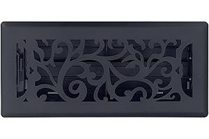 Sierra Grates 4" x 10" Floral Design Floor Register in Cast Iron Black Finish- Vent Covers for Home Floor- Decorative Air Vent Covers- Floor Register 4” x 10” (Duct Opening)