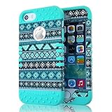 iPhone 5 / 5S Case - WirelessMobile Hybrid Hard & Soft Rubber High Impact Shockproof Armor Skin Cover for Apple iPhone 5 / 5S Only (Mint Blue Aztec)