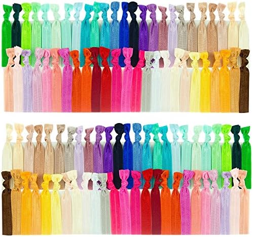 100 Pcs Elastic Hair Ties Candy Color Prints and Solids, No Crease Ouchless Ponytail Holders, Ribbon Hairties for Women, Girls, Teens, Kids and pet