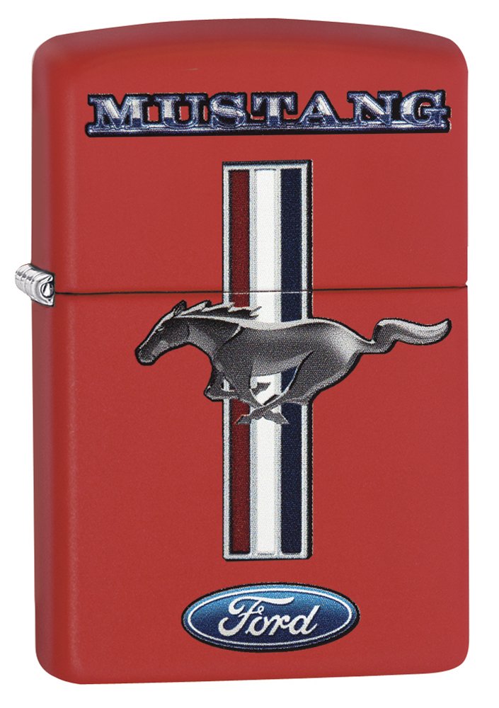 Zippo Windproof Lighter - Ford Mustang - Red Matte, Colour Image - Refillable for Lifetime Use - Adjustable Flame - Gift Box - Metal Construction - Made in USA