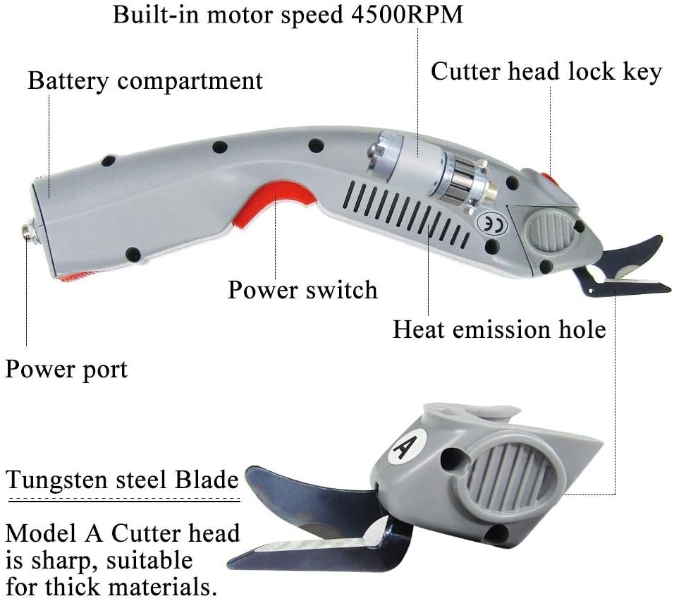 MXBAOHENG WBT-1 Electric Fabric Cutter 3.6V Rechargeable 0-8mm Electric Scissors for Cutting Fabric/Carpet/Leather/Rubber/Paperboard (One Battery & A Cutter Head) - Image 5