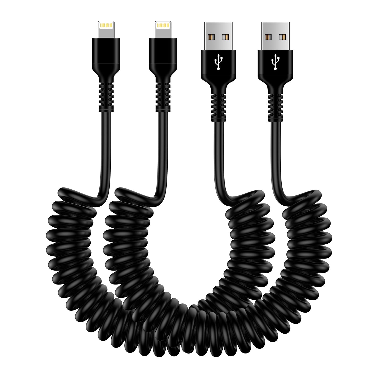 Coiled Lightning Cable, [MFi Certified] 2Pack 6FT/1.8M Apple Carplay Cable Lead, Retractable iPhone Charger Cable for Car Short Fast Charging Cord for iPhone 14 Pro/14 Plus/14/13/12/11/SE/X/XS/XR/8
