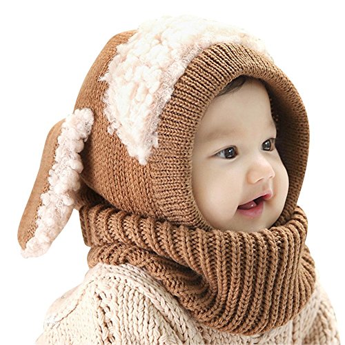 Baby Girls Boys Toddler Winter Hat Scarf Set Cutest Earflap Hood Warm Knit Hat Scarves with Ears Snow Neck Warmer Wool Skull Cap Christmas Gift for Kids 6-36 Months