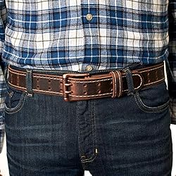 Men’s Classic Leather Belt, Double Prong Retro