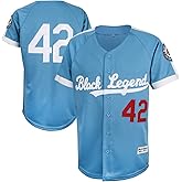 Dabuliu Men's Black Legend 42 Retro Baseball Jersey Embroidered Patches Sewn Hipster Hip Hop Shirts