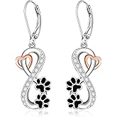 Paw Print Earrings for Women Sterling Silver Infinity Cute Animal Pawprint Dangle Drop Hypoallergenic Cat Dog Paw Earrings Jewelry Gifts